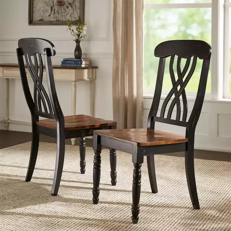 Chaises de salle à manger antiques bicolores à dossier croisé (lot de 2)