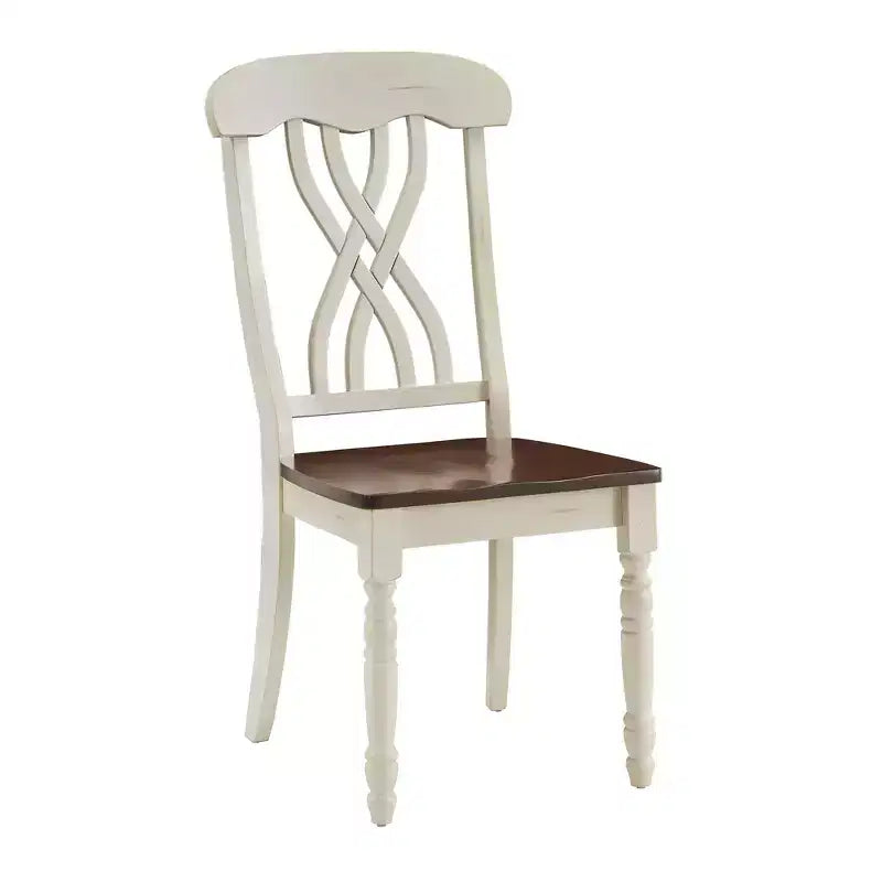Chaises de salle à manger antiques bicolores à dossier croisé (lot de 2)