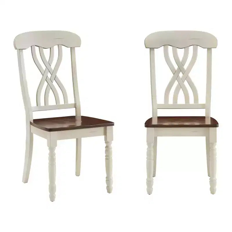 Chaises de salle à manger antiques bicolores à dossier croisé (lot de 2)
