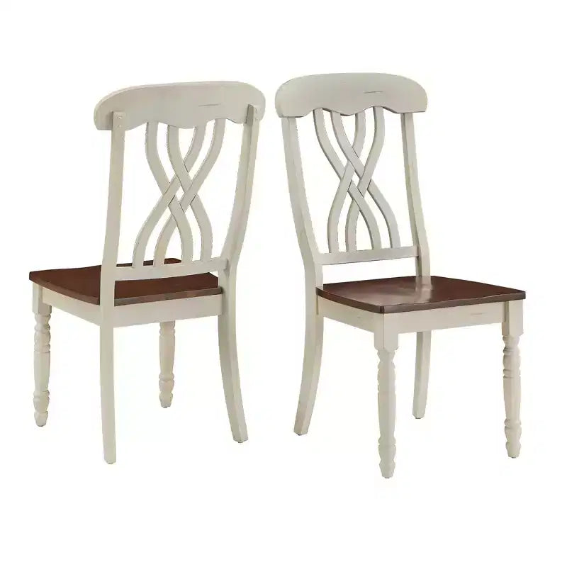 Chaises de salle à manger antiques bicolores à dossier croisé (lot de 2)