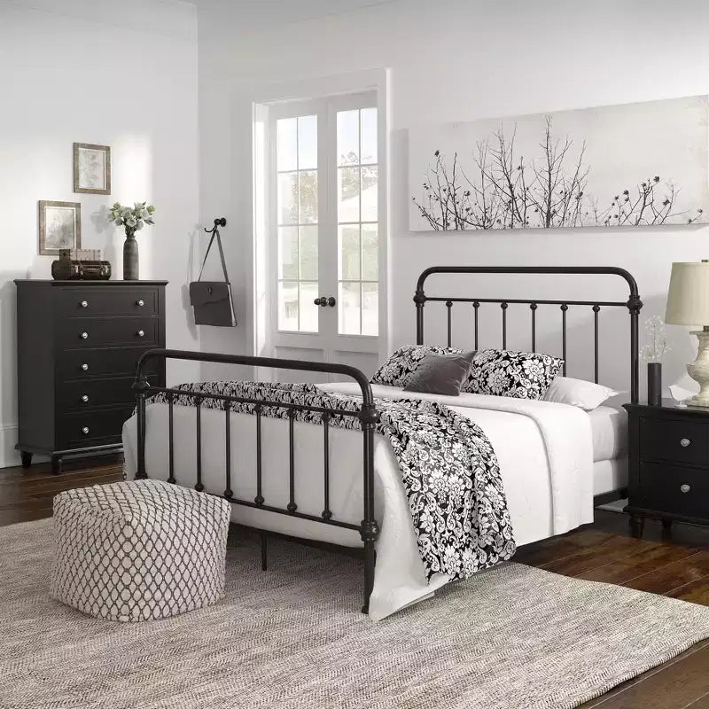 Rivington Graceful Lines Victorian Metal Full Bed - Black - iNSPIRE Q