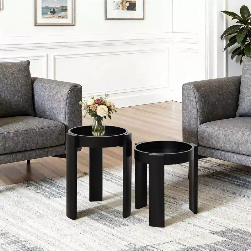 Lot de 2 tables gigognes noires, tables d'appoint rondes modernes et peu encombrantes pour salon, chambre à coucher