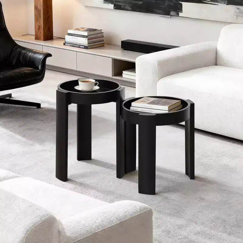 Lot de 2 tables gigognes noires, tables d'appoint rondes modernes et peu encombrantes pour salon, chambre à coucher