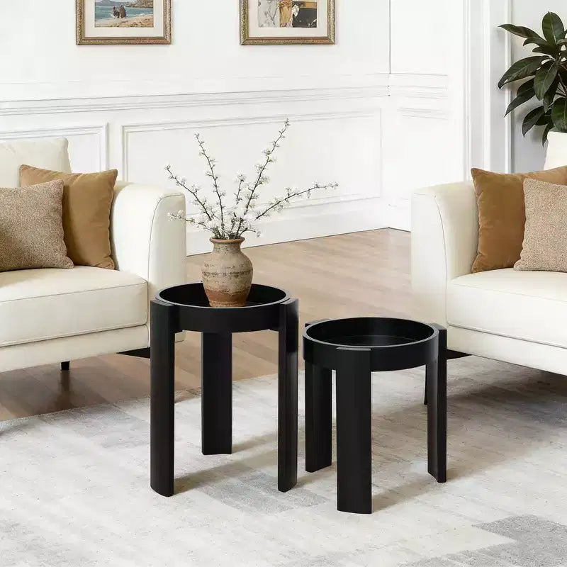 Lot de 2 tables gigognes noires, tables d'appoint rondes modernes et peu encombrantes pour salon, chambre à coucher
