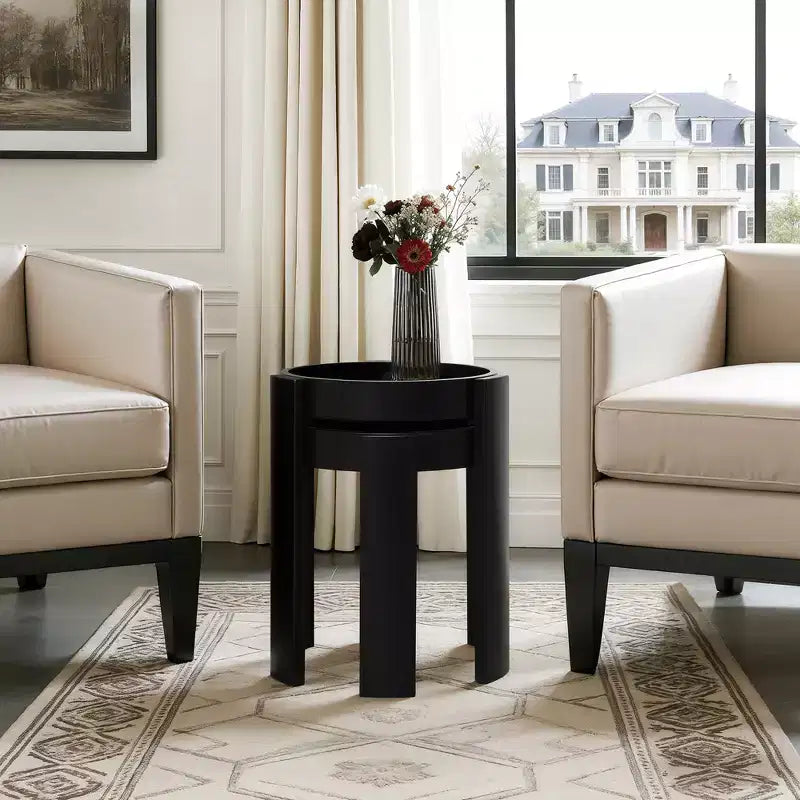 Lot de 2 tables gigognes noires, tables d'appoint rondes modernes et peu encombrantes pour salon, chambre à coucher