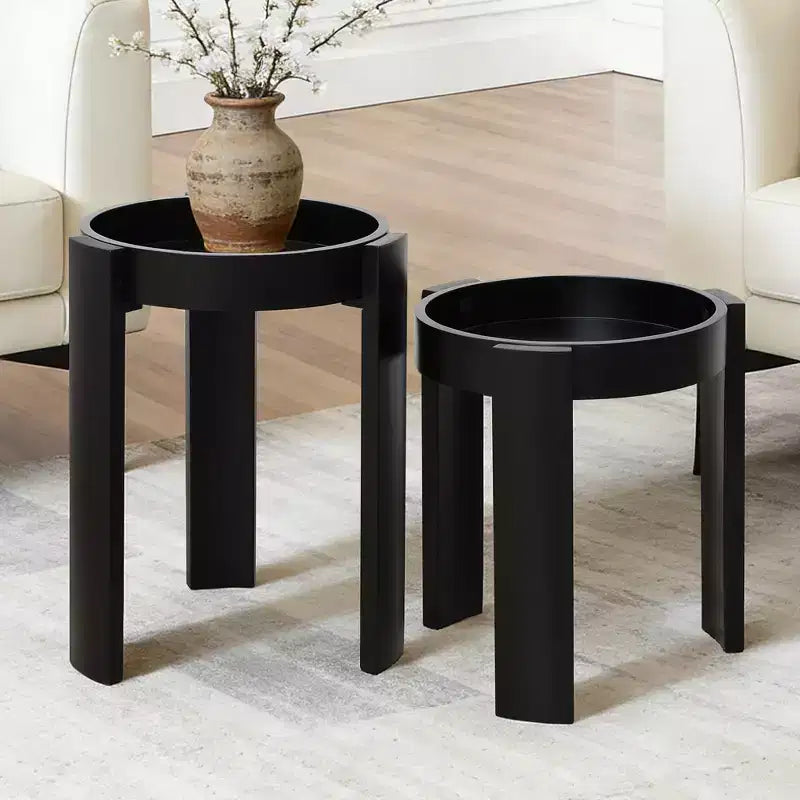 Lot de 2 tables gigognes noires, tables d'appoint rondes modernes et peu encombrantes pour salon, chambre à coucher