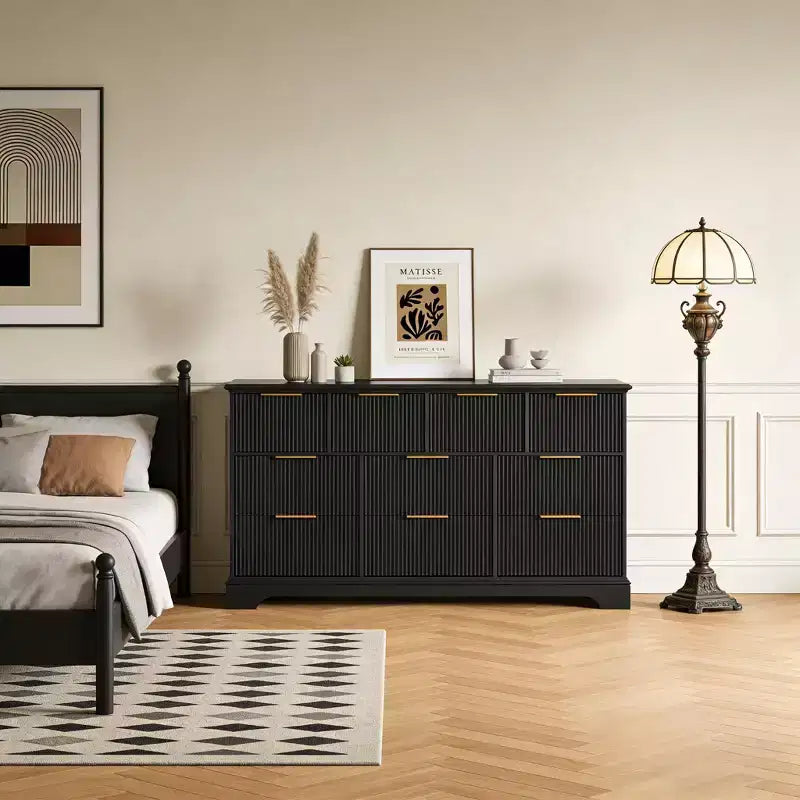 Wood Chest of Drawers with Metal Handles for Living Room, Hallway, Entryway