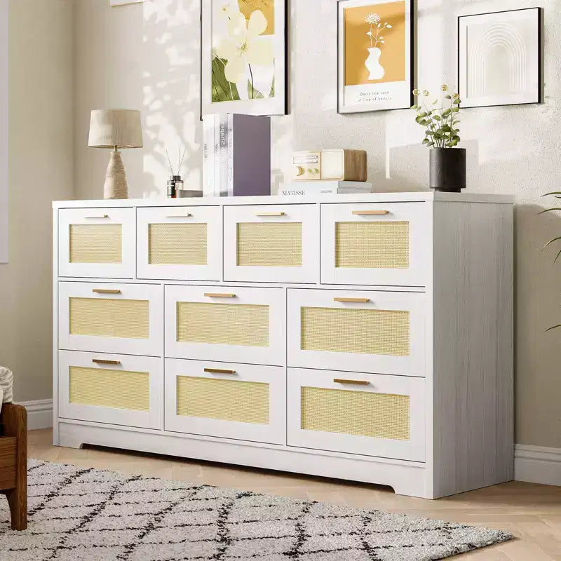 Commode en bois avec poignées métalliques pour salon, couloir, entrée