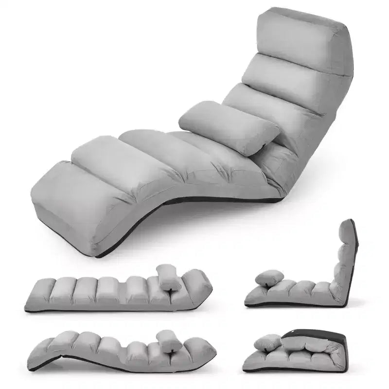 Canapé de sol pliant paresseux, Chaise longue avec dossier réglable sur 5 positions Gris/Beige