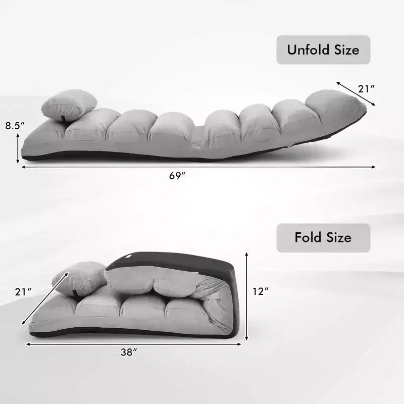 Canapé de sol pliant paresseux, Chaise longue avec dossier réglable sur 5 positions Gris/Beige