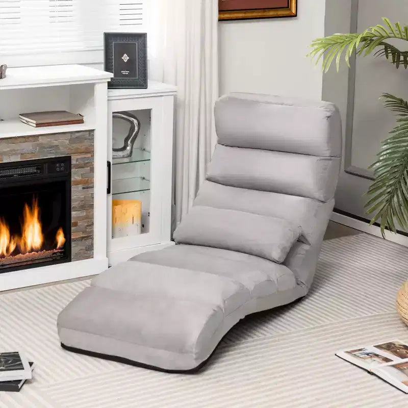 Canapé de sol pliant paresseux, Chaise longue avec dossier réglable sur 5 positions Gris/Beige
