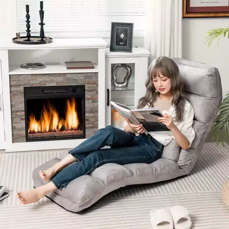 Canapé de sol pliant paresseux, Chaise longue avec dossier réglable sur 5 positions Gris/Beige