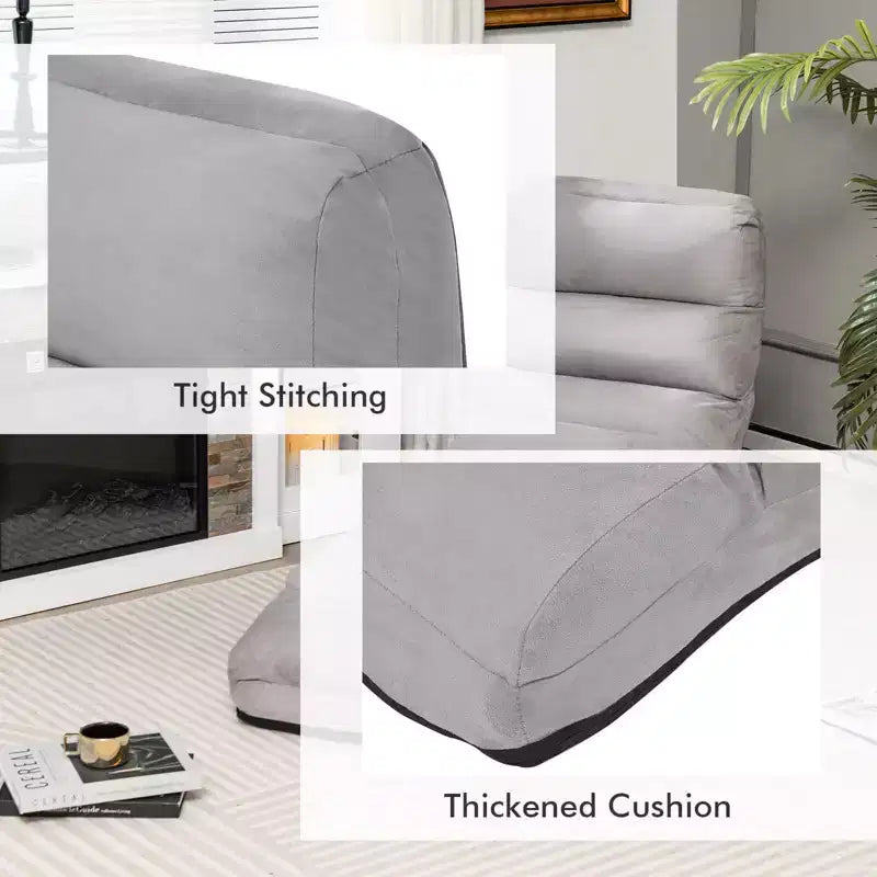 Canapé de sol pliant paresseux, Chaise longue avec dossier réglable sur 5 positions Gris/Beige