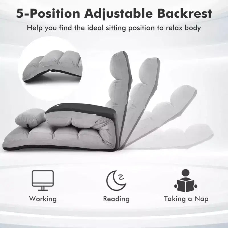 Canapé de sol pliant paresseux, Chaise longue avec dossier réglable sur 5 positions Gris/Beige
