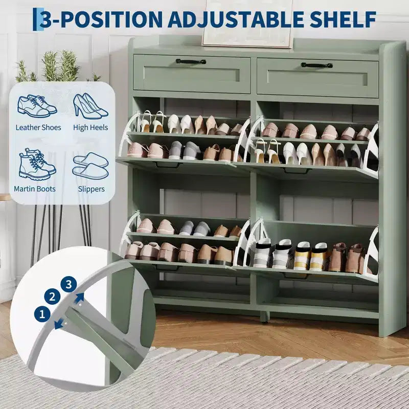Meuble à chaussures, Meuble de rangement pour chaussures 4 tiroirs basculants et 2 tiroirs supérieurs, Organiseur en bois avec étagère réglable, Rangement dissimulé autoportant