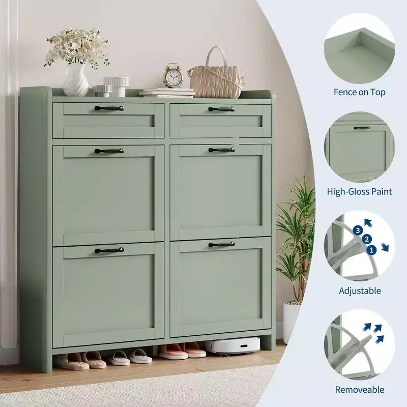 Meuble à chaussures, Meuble de rangement pour chaussures 4 tiroirs basculants et 2 tiroirs supérieurs, Organiseur en bois avec étagère réglable, Rangement dissimulé autoportant