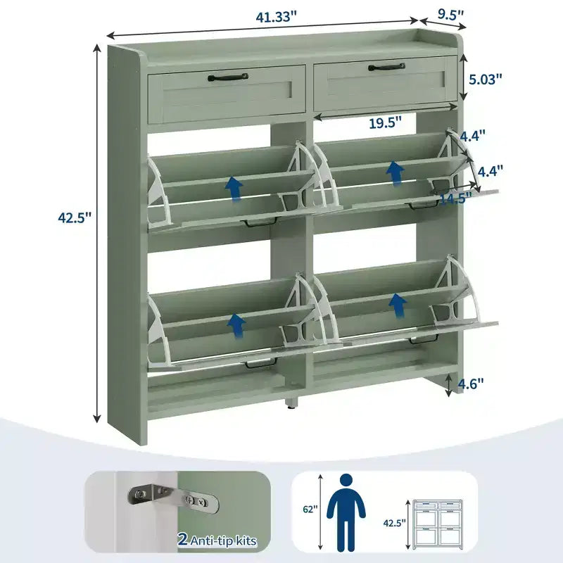 Meuble à chaussures, Meuble de rangement pour chaussures 4 tiroirs basculants et 2 tiroirs supérieurs, Organiseur en bois avec étagère réglable, Rangement dissimulé autoportant