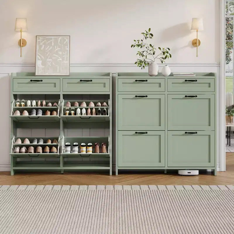 Meuble à chaussures, Meuble de rangement pour chaussures 4 tiroirs basculants et 2 tiroirs supérieurs, Organiseur en bois avec étagère réglable, Rangement dissimulé autoportant