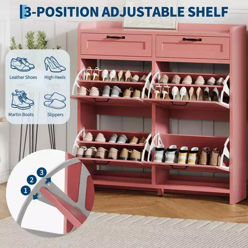 Meuble à chaussures, Meuble de rangement pour chaussures 4 tiroirs basculants et 2 tiroirs supérieurs, Organiseur en bois avec étagère réglable, Rangement dissimulé autoportant