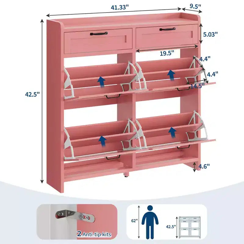 Meuble à chaussures, Meuble de rangement pour chaussures 4 tiroirs basculants et 2 tiroirs supérieurs, Organiseur en bois avec étagère réglable, Rangement dissimulé autoportant