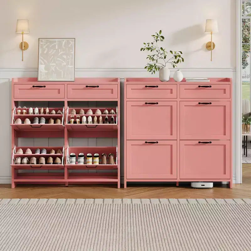 Meuble à chaussures, Meuble de rangement pour chaussures 4 tiroirs basculants et 2 tiroirs supérieurs, Organiseur en bois avec étagère réglable, Rangement dissimulé autoportant