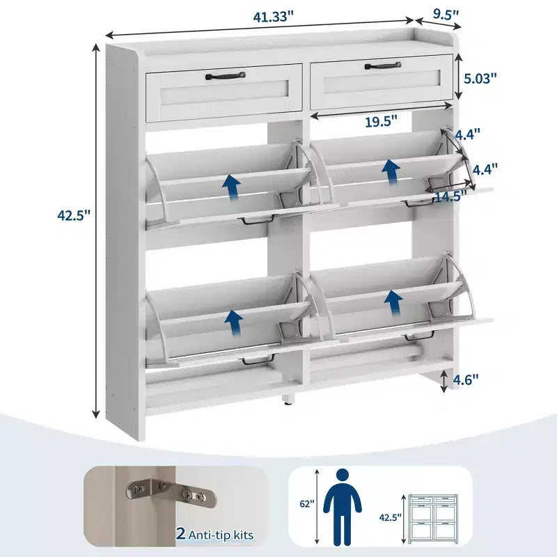 Meuble à chaussures, Meuble de rangement pour chaussures 4 tiroirs basculants et 2 tiroirs supérieurs, Organiseur en bois avec étagère réglable, Rangement dissimulé autoportant
