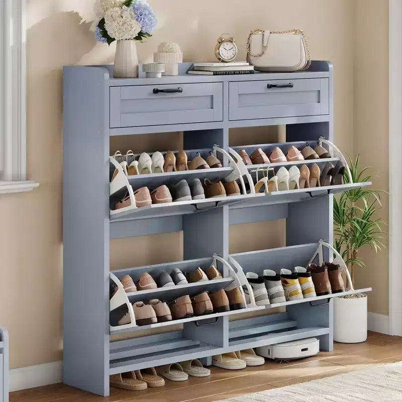 Meuble à chaussures, Meuble de rangement pour chaussures 4 tiroirs basculants et 2 tiroirs supérieurs, Organiseur en bois avec étagère réglable, Rangement dissimulé autoportant