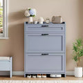Shoe Cabinet, Shoe Storage Cabinet  High-Gloss Painted Wood with 2 Flip Drawers &amp; 1 Top Drawer, Adjustable Shelves, Freestanding Hidden Organizer