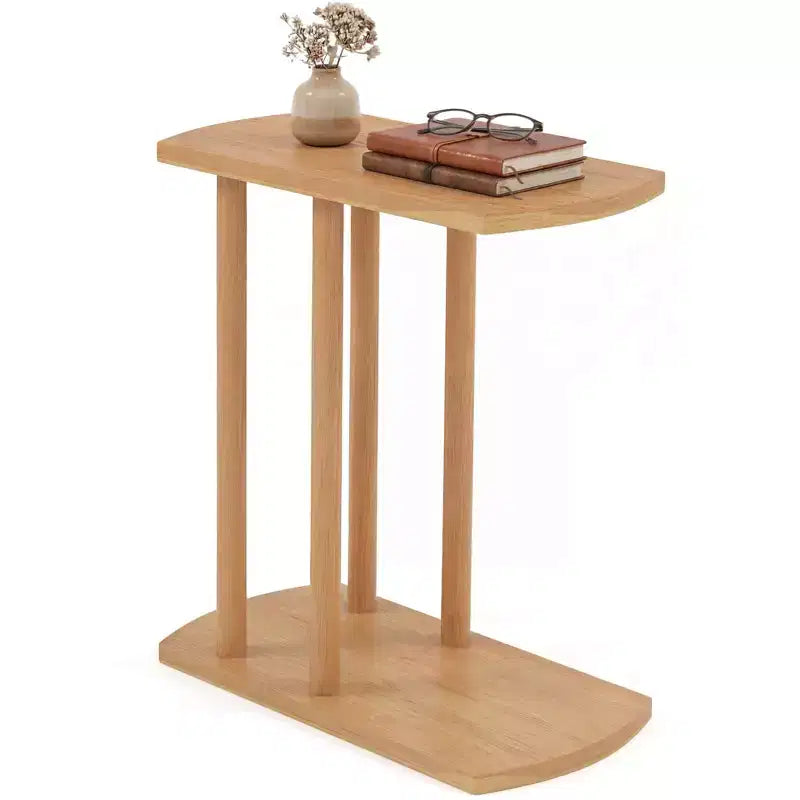 Costway 1/2 PCS C-shaped Teak Wood Side Table with Thickened Top &amp; Sturdy Base for Small Spaces