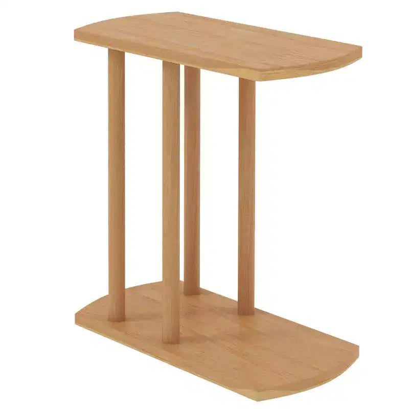 1/2 table d'appoint en teck en forme de C avec plateau épaissi et base robuste pour les petits espaces