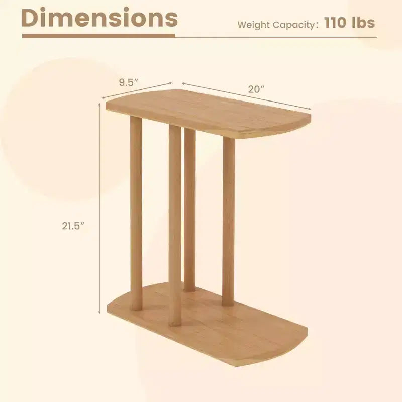 1/2 table d'appoint en teck en forme de C avec plateau épaissi et base robuste pour les petits espaces