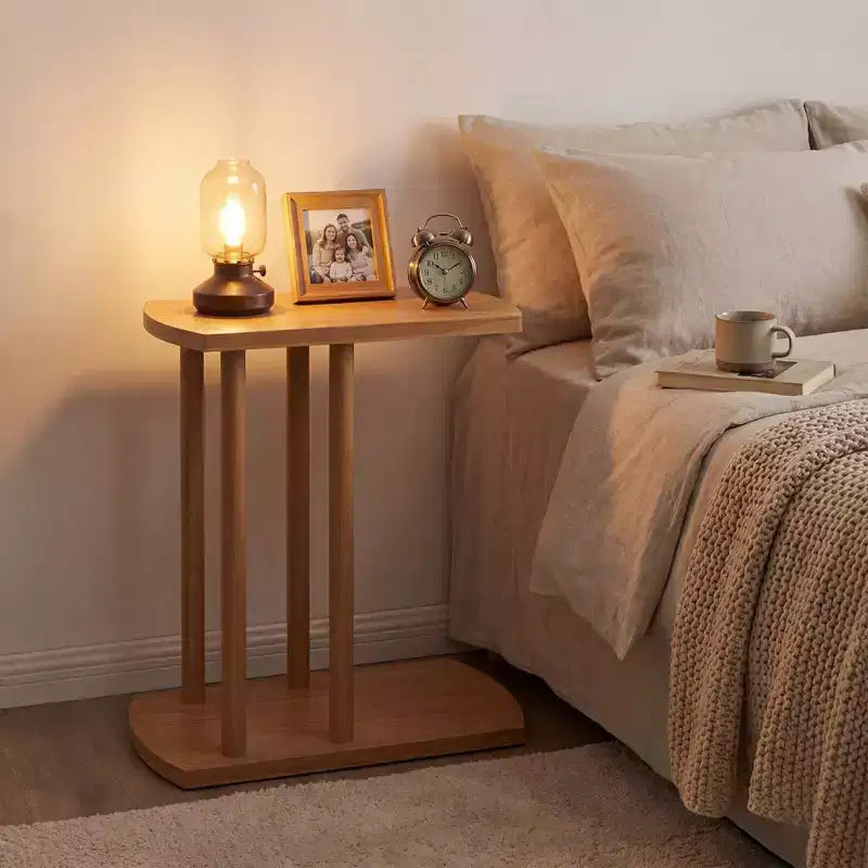 1/2 table d'appoint en teck en forme de C avec plateau épaissi et base robuste pour les petits espaces