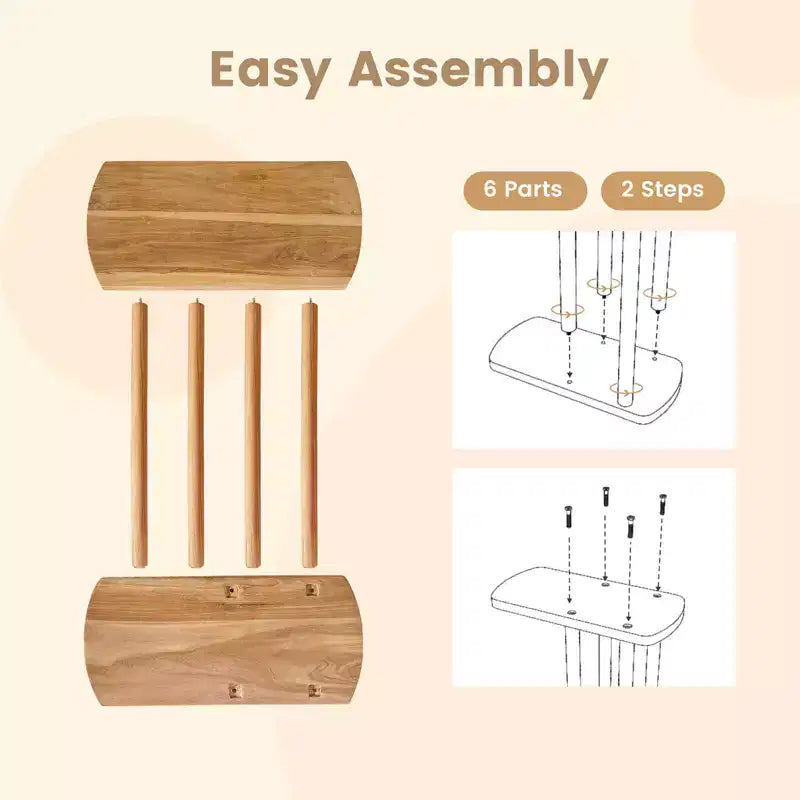 1/2 table d'appoint en teck en forme de C avec plateau épaissi et base robuste pour les petits espaces