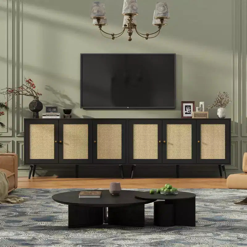 Buffet en rotin de 47,2 po avec 3 portes pour cuisine, salon, entrée, salle à manger