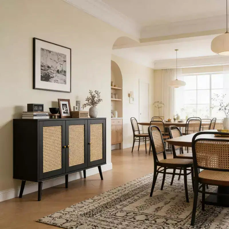 Buffet en rotin de 47,2 po avec 3 portes pour cuisine, salon, entrée, salle à manger