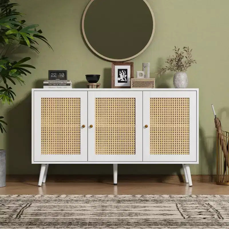 Buffet en rotin de 47,2 po avec 3 portes pour cuisine, salon, entrée, salle à manger