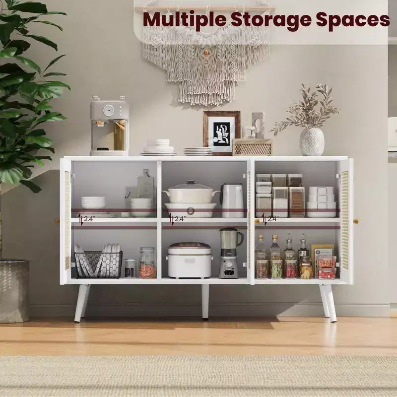 Buffet en rotin de 47,2 po avec 3 portes pour cuisine, salon, entrée, salle à manger