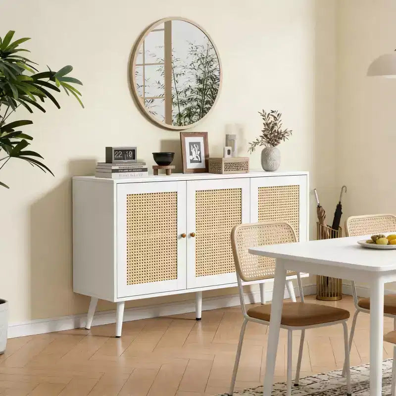 Buffet en rotin de 47,2 po avec 3 portes pour cuisine, salon, entrée, salle à manger