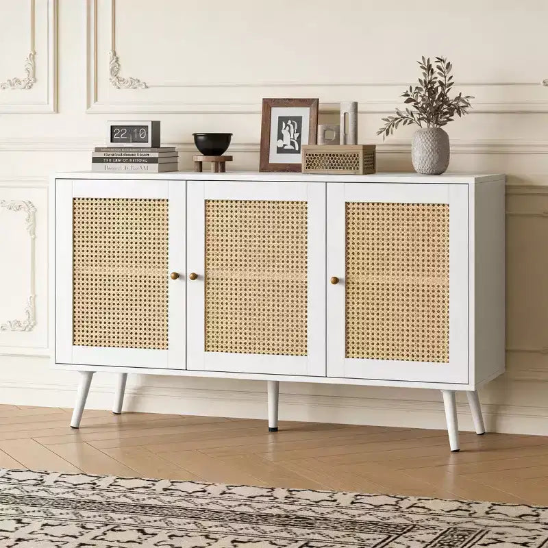Buffet en rotin de 47,2 po avec 3 portes pour cuisine, salon, entrée, salle à manger