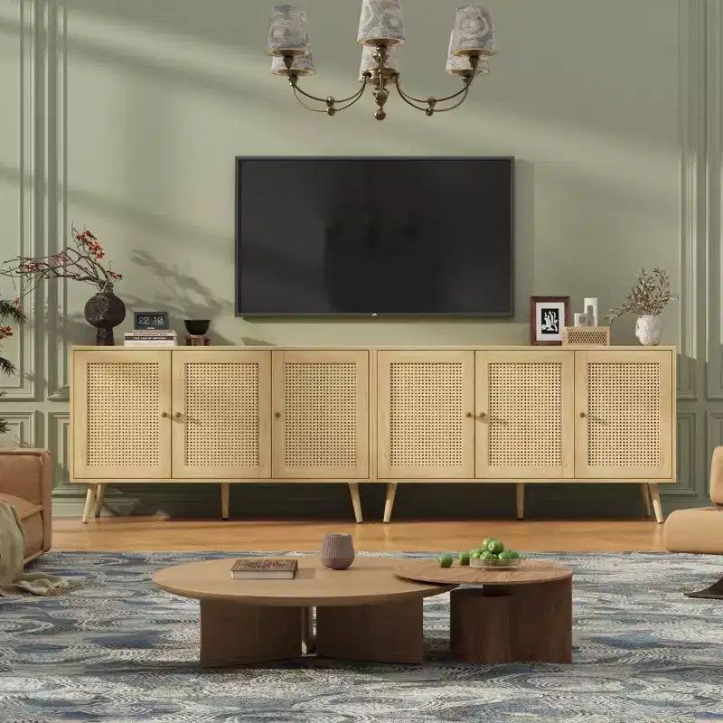 Buffet en rotin de 47,2 po avec 3 portes pour cuisine, salon, entrée, salle à manger