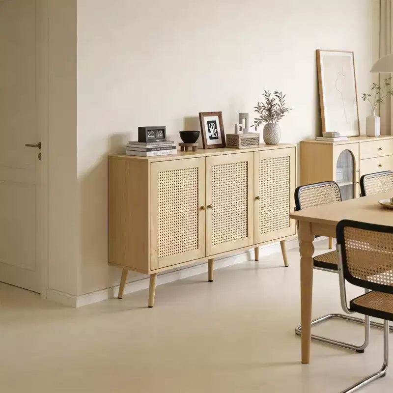 Buffet en rotin de 47,2 po avec 3 portes pour cuisine, salon, entrée, salle à manger
