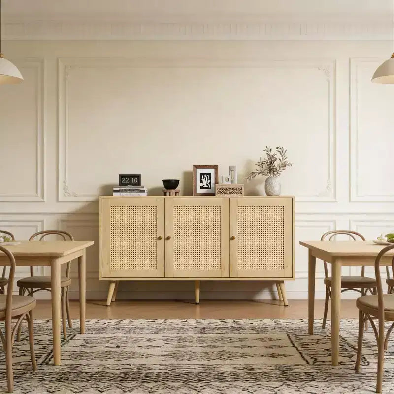 47.2 Rattan Sideboard with 3 Doors for Kitchen, Living Room, Entryway, Dining Room