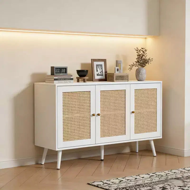 Buffet en rotin de 47,2 po avec 3 portes pour cuisine, salon, entrée, salle à manger