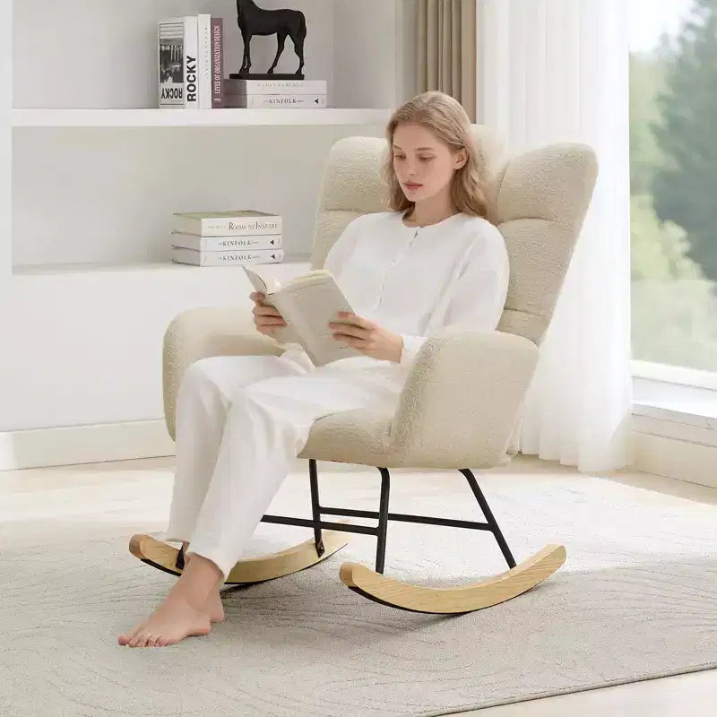 Fauteuil à bascule moderne à dossier haut, fauteuil inclinable planeur avec coussin doux pour adultes, parfait pour le salon et la chambre à coucher