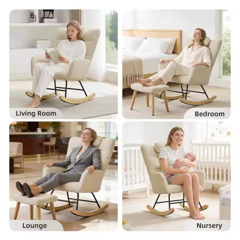Fauteuil à bascule moderne à dossier haut, fauteuil inclinable planeur avec coussin doux pour adultes, parfait pour le salon et la chambre à coucher