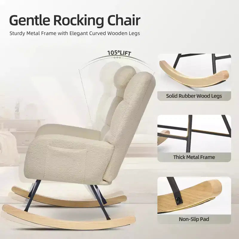 Fauteuil à bascule moderne à dossier haut, fauteuil inclinable planeur avec coussin doux pour adultes, parfait pour le salon et la chambre à coucher