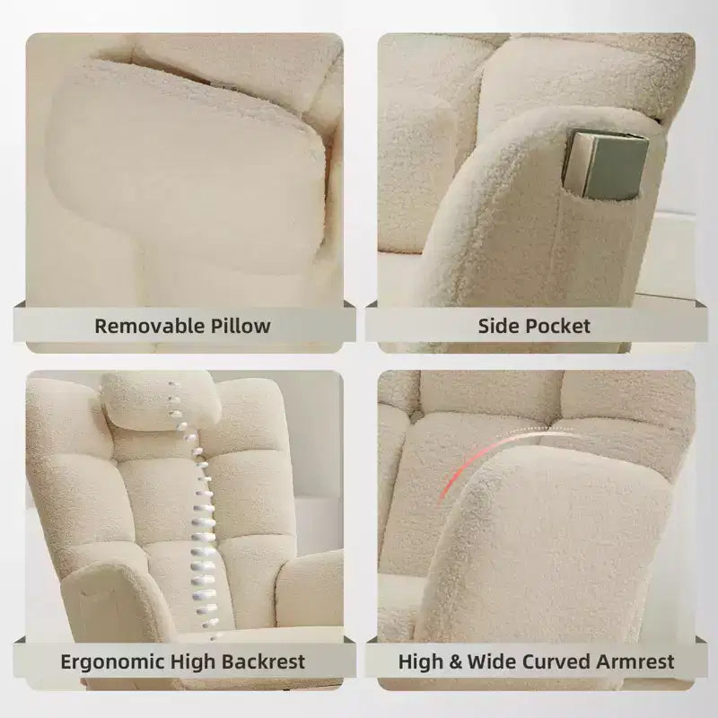 Fauteuil à bascule moderne à dossier haut, fauteuil inclinable planeur avec coussin doux pour adultes, parfait pour le salon et la chambre à coucher
