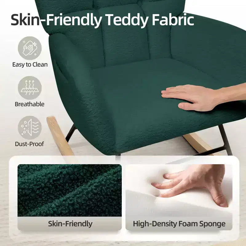 Fauteuil à bascule moderne à dossier haut, fauteuil inclinable planeur avec coussin doux pour adultes, parfait pour le salon et la chambre à coucher