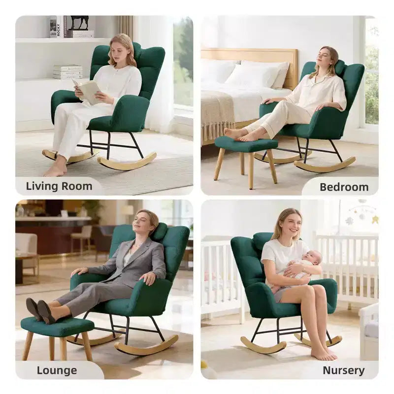 Fauteuil à bascule moderne à dossier haut, fauteuil inclinable planeur avec coussin doux pour adultes, parfait pour le salon et la chambre à coucher