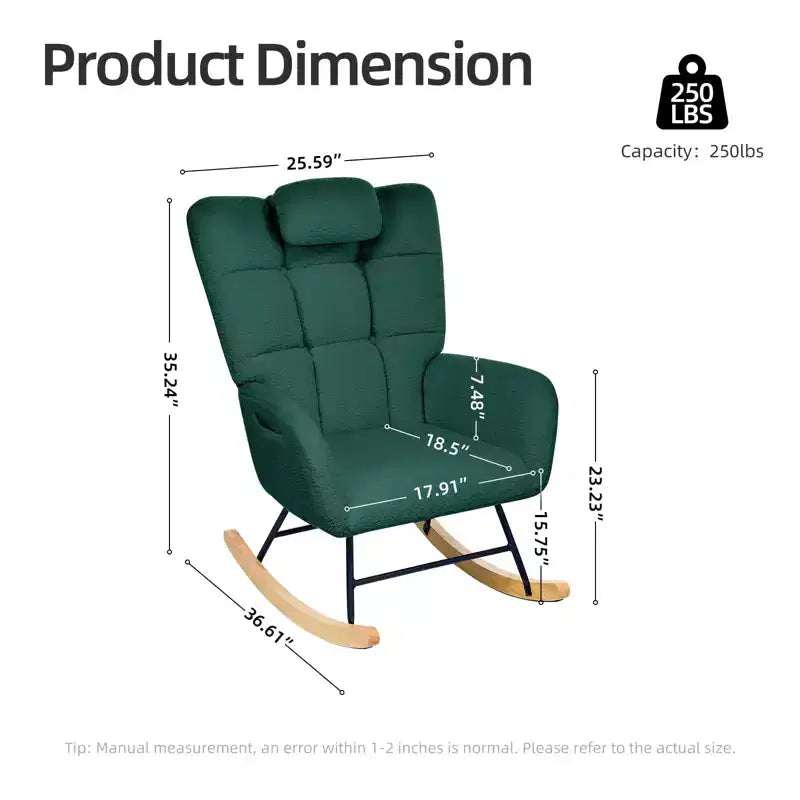 Fauteuil à bascule moderne à dossier haut, fauteuil inclinable planeur avec coussin doux pour adultes, parfait pour le salon et la chambre à coucher
